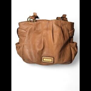 B Makowsky Tan Handbag Leather Hobo Shoulder Bag Leopard Lining